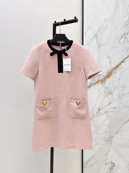 26ss Bow-decorated woven dress
