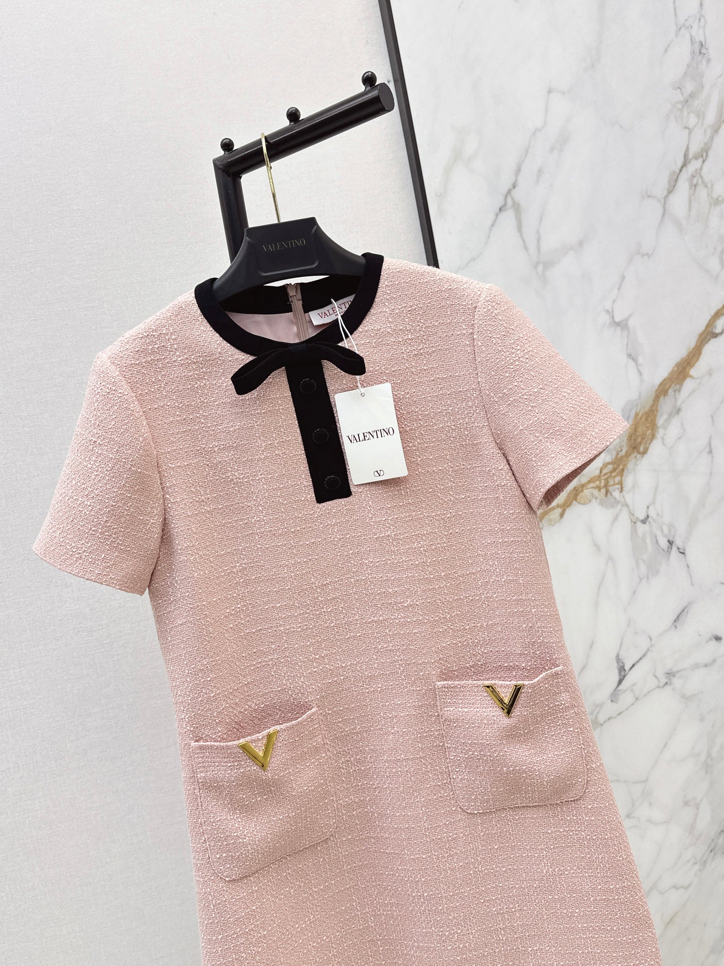 26ss Bow-decorated woven dress