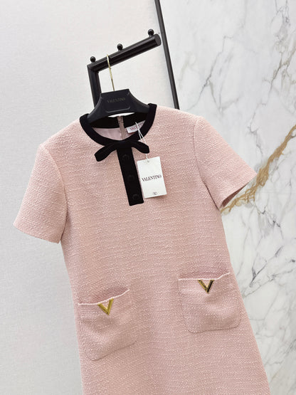 26ss Bow-decorated woven dress
