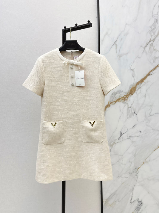 26ss Bow-decorated woven dress