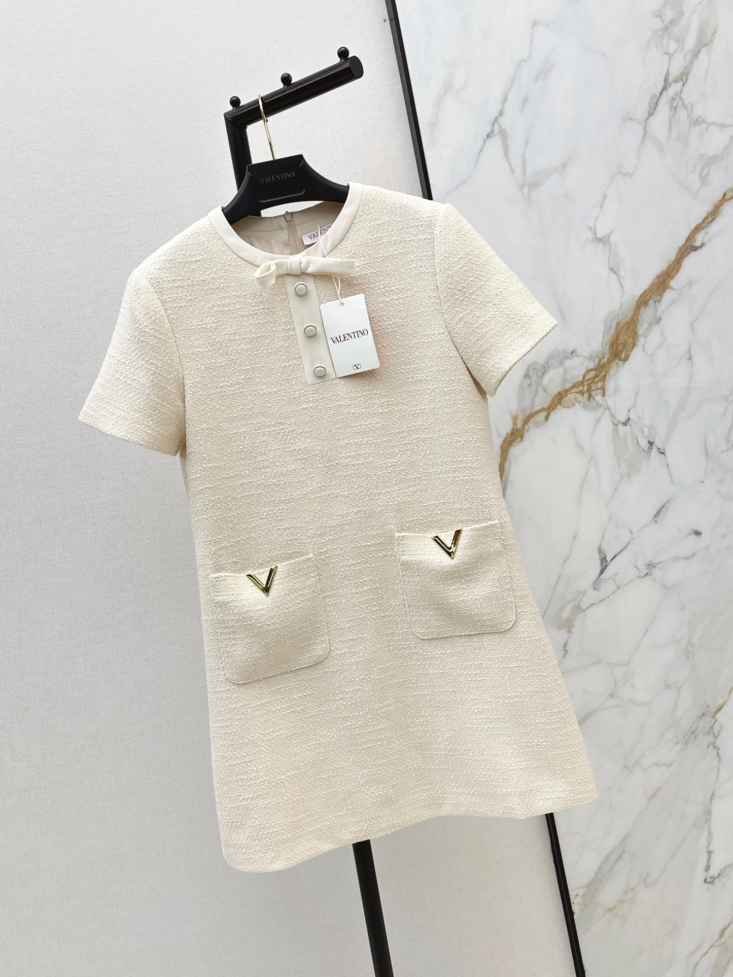 26ss Bow-decorated woven dress