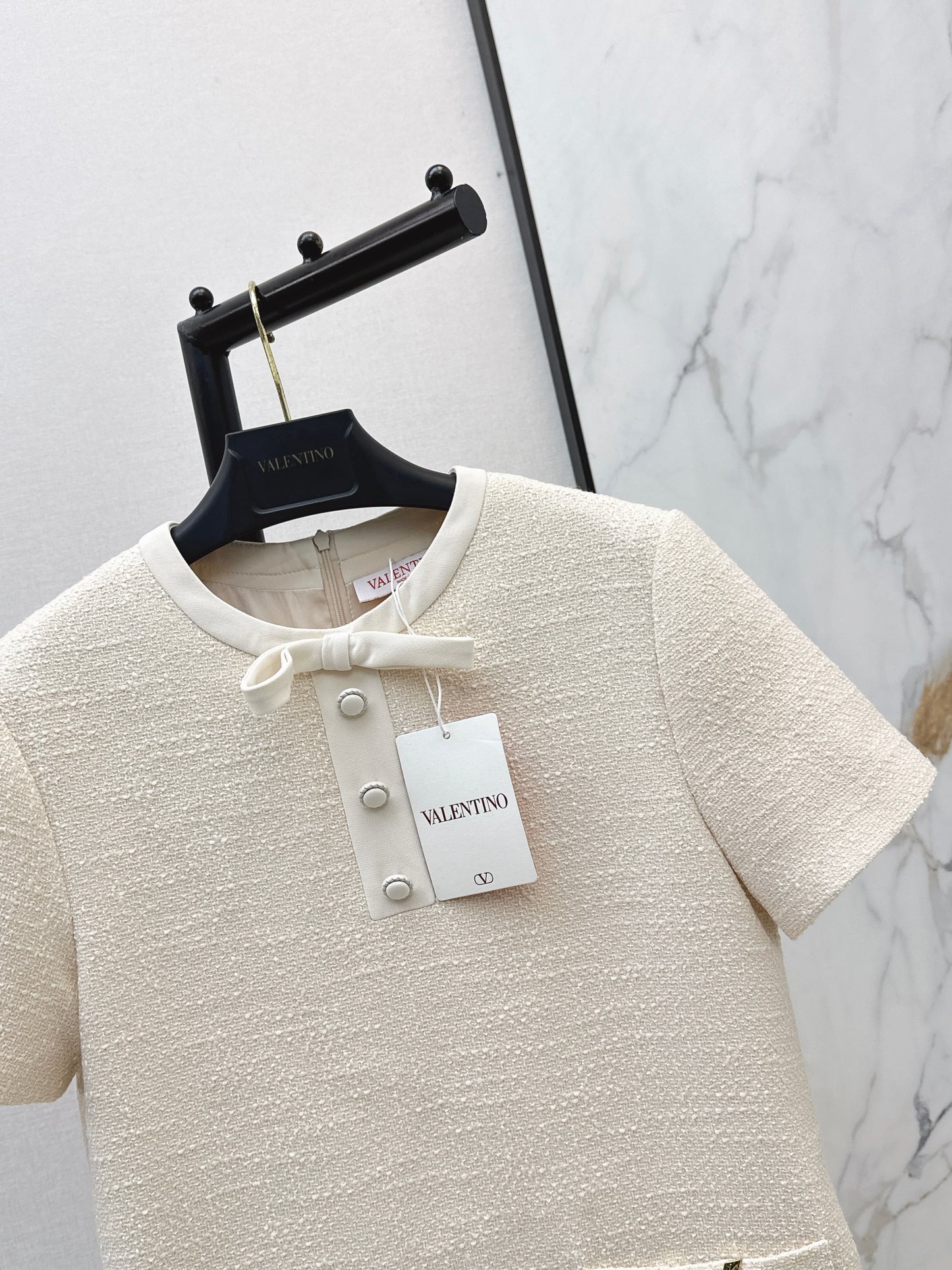 26ss Bow-decorated woven dress