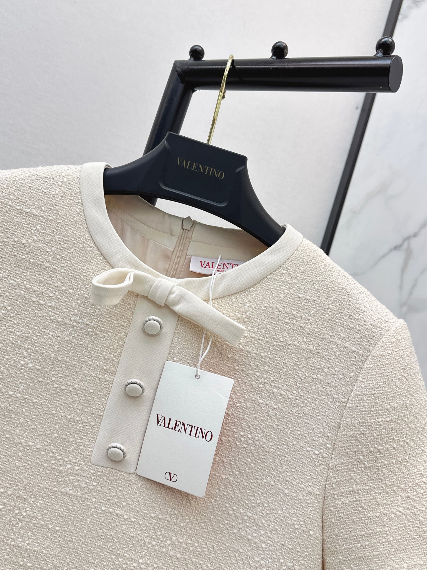 26ss Bow-decorated woven dress