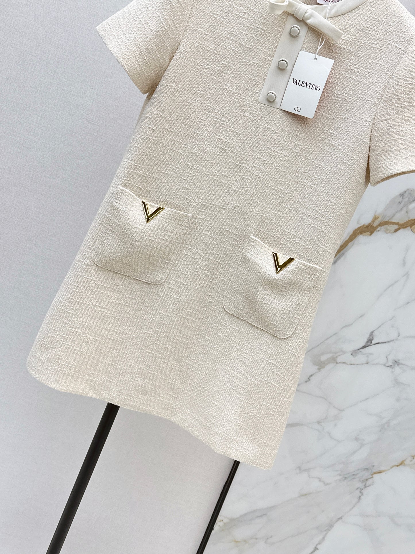 26ss Bow-decorated woven dress