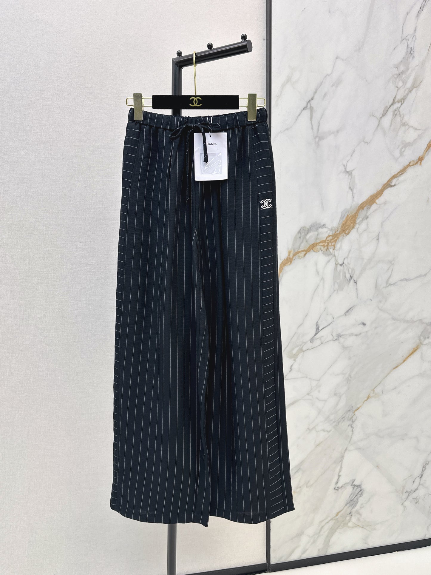 26ss Striped Embroidered Wide-Leg Pants