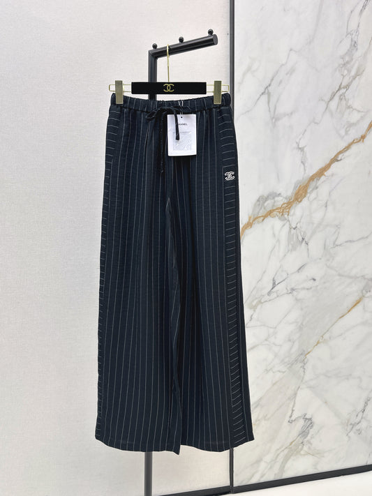 26ss Striped Embroidered Wide-Leg Pants