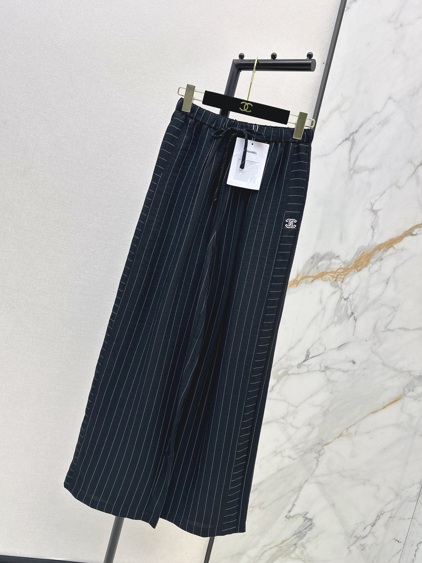 26ss Striped Embroidered Wide-Leg Pants