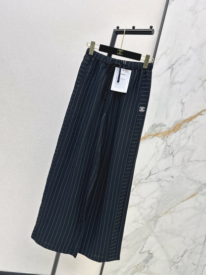 26ss Striped Embroidered Wide-Leg Pants