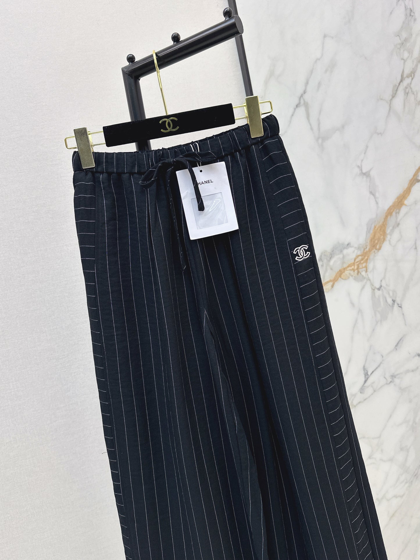 26ss Striped Embroidered Wide-Leg Pants