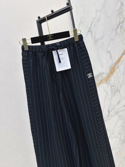 26ss Striped Embroidered Wide-Leg Pants