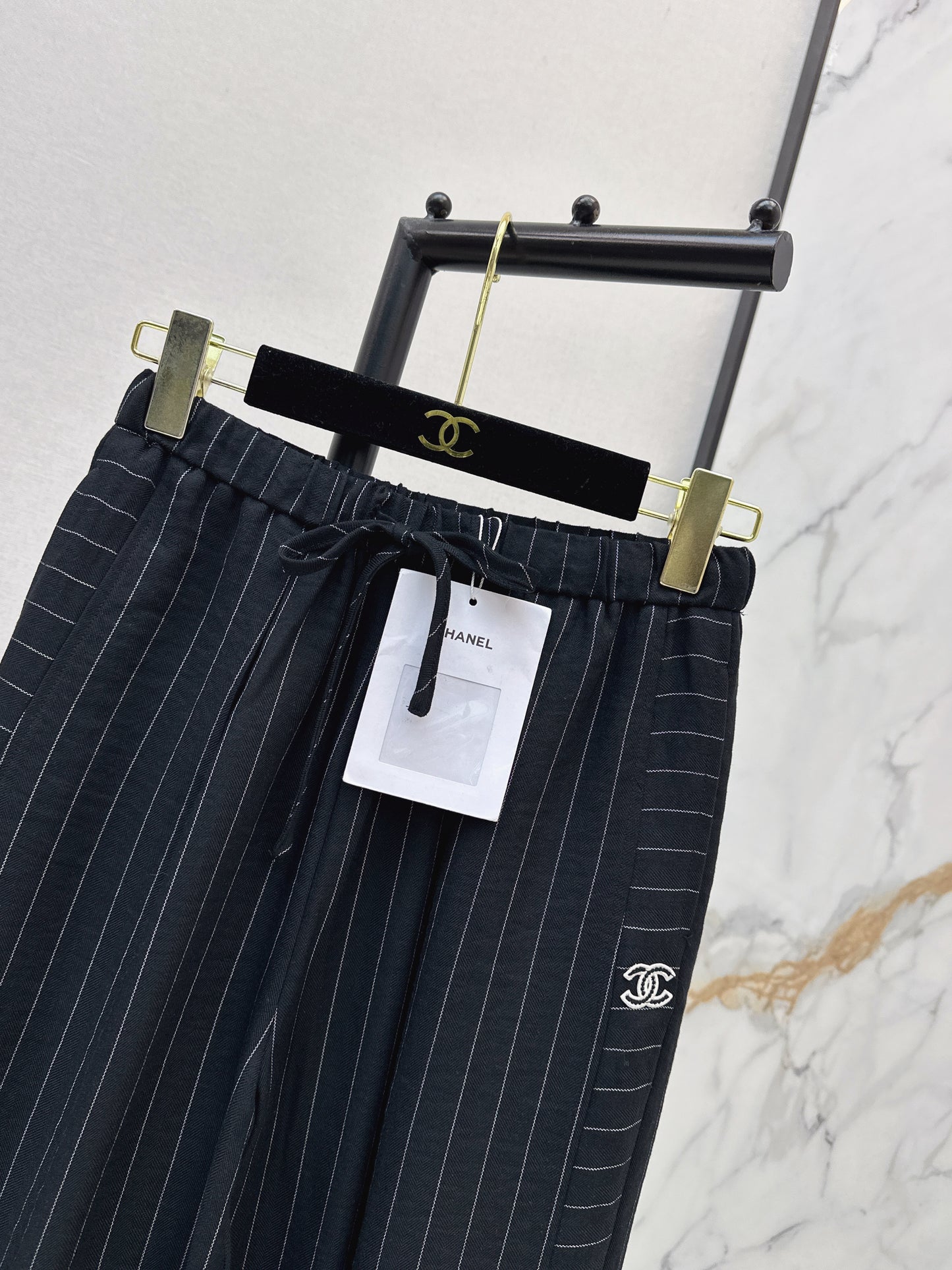 26ss Striped Embroidered Wide-Leg Pants
