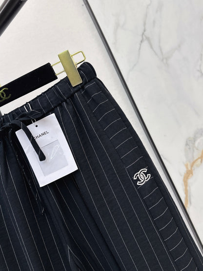 26ss Striped Embroidered Wide-Leg Pants