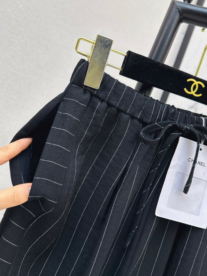 26ss Striped Embroidered Wide-Leg Pants