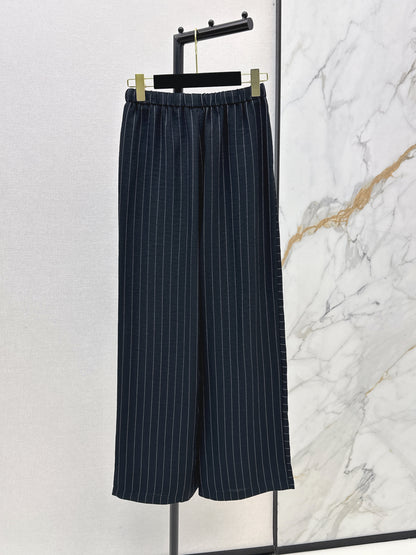 26ss Striped Embroidered Wide-Leg Pants