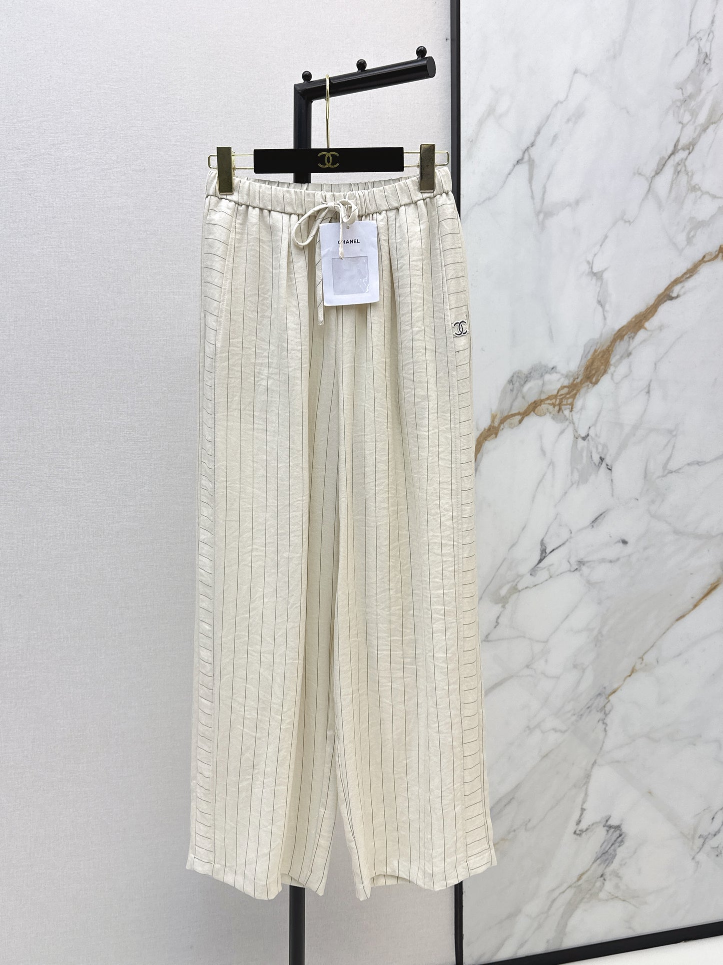 26ss Striped Embroidered Wide-Leg Pants