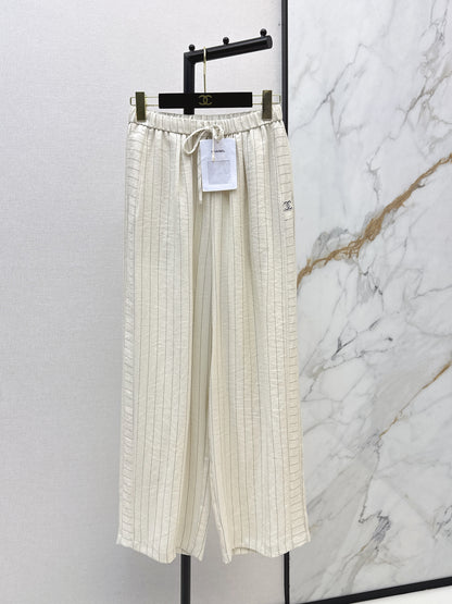 26ss Striped Embroidered Wide-Leg Pants