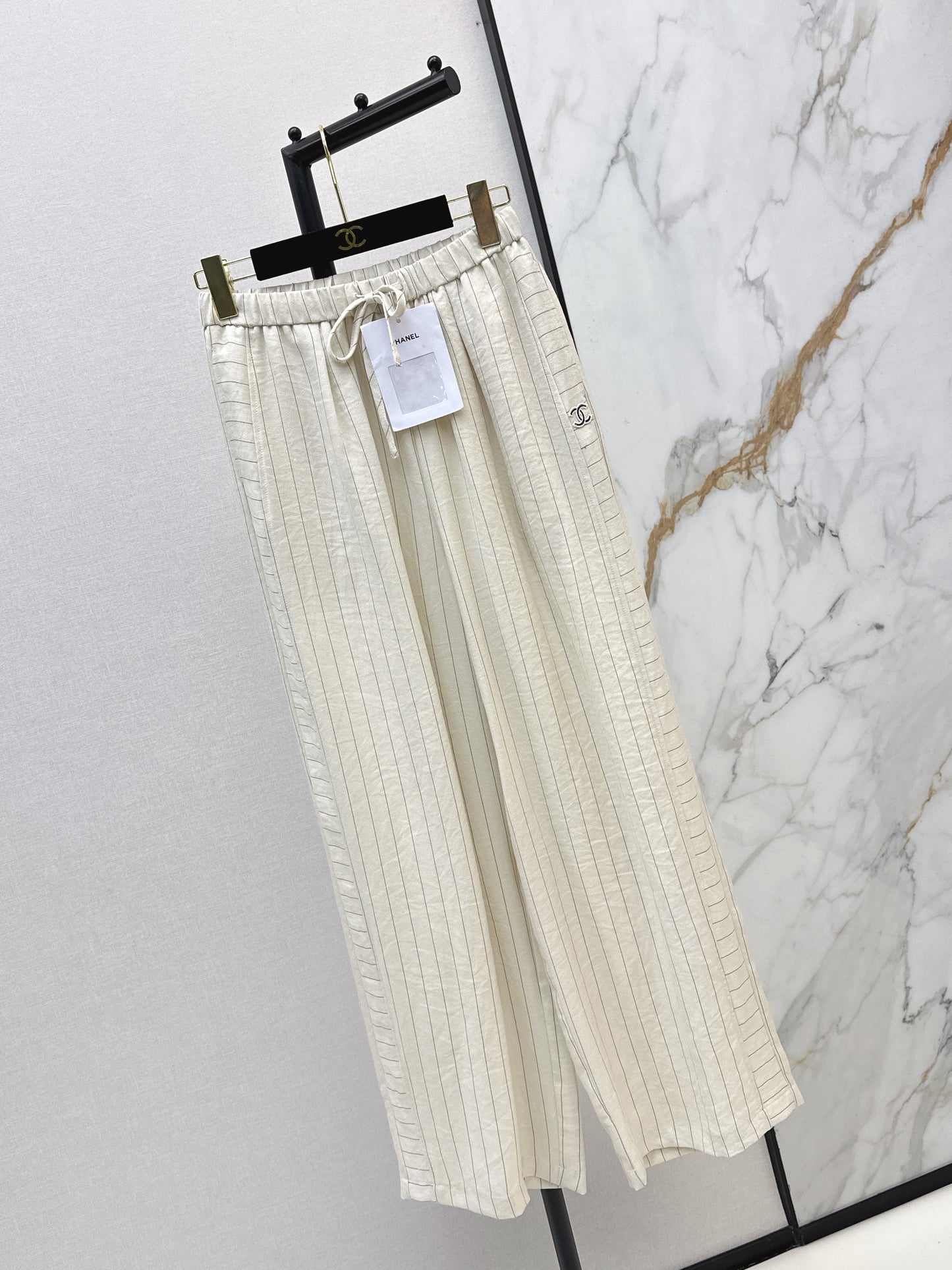 26ss Striped Embroidered Wide-Leg Pants