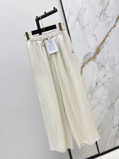 26ss Striped Embroidered Wide-Leg Pants