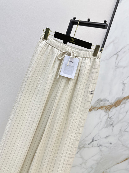 26ss Striped Embroidered Wide-Leg Pants