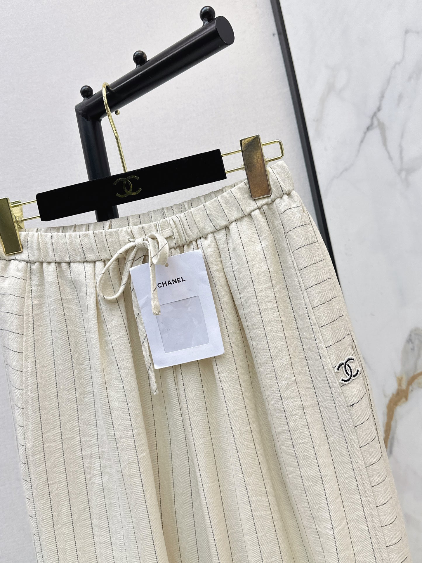 26ss Striped Embroidered Wide-Leg Pants