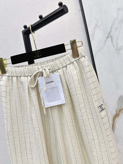 26ss Striped Embroidered Wide-Leg Pants