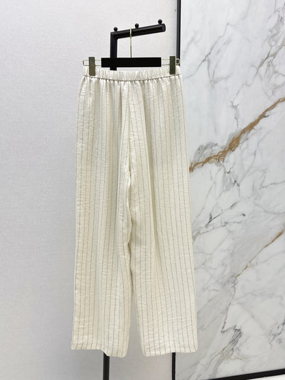 26ss Striped Embroidered Wide-Leg Pants