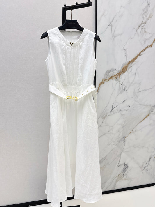26ss V-shaped dress with metal belt