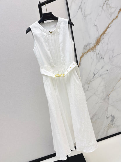 26ss V-shaped dress with metal belt