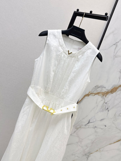 26ss V-shaped dress with metal belt