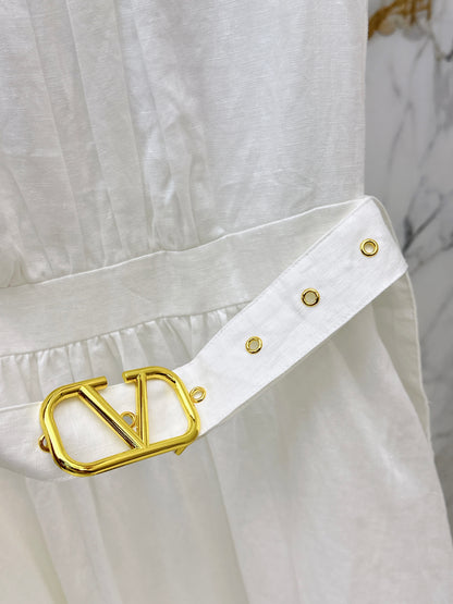 26ss V-shaped dress with metal belt
