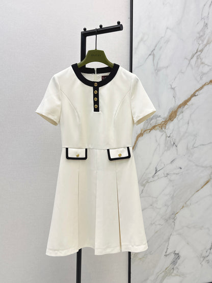 26ss Color-blocked trim dress