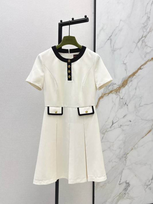 26ss Color-blocked trim dress