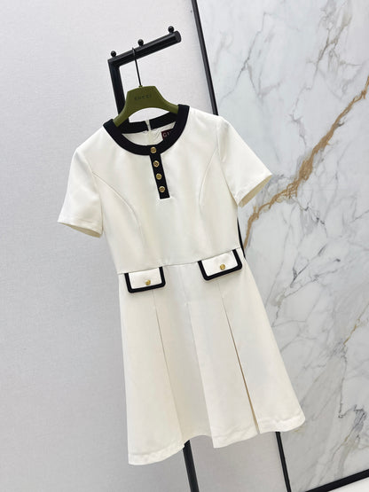 26ss Color-blocked trim dress