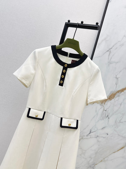 26ss Color-blocked trim dress