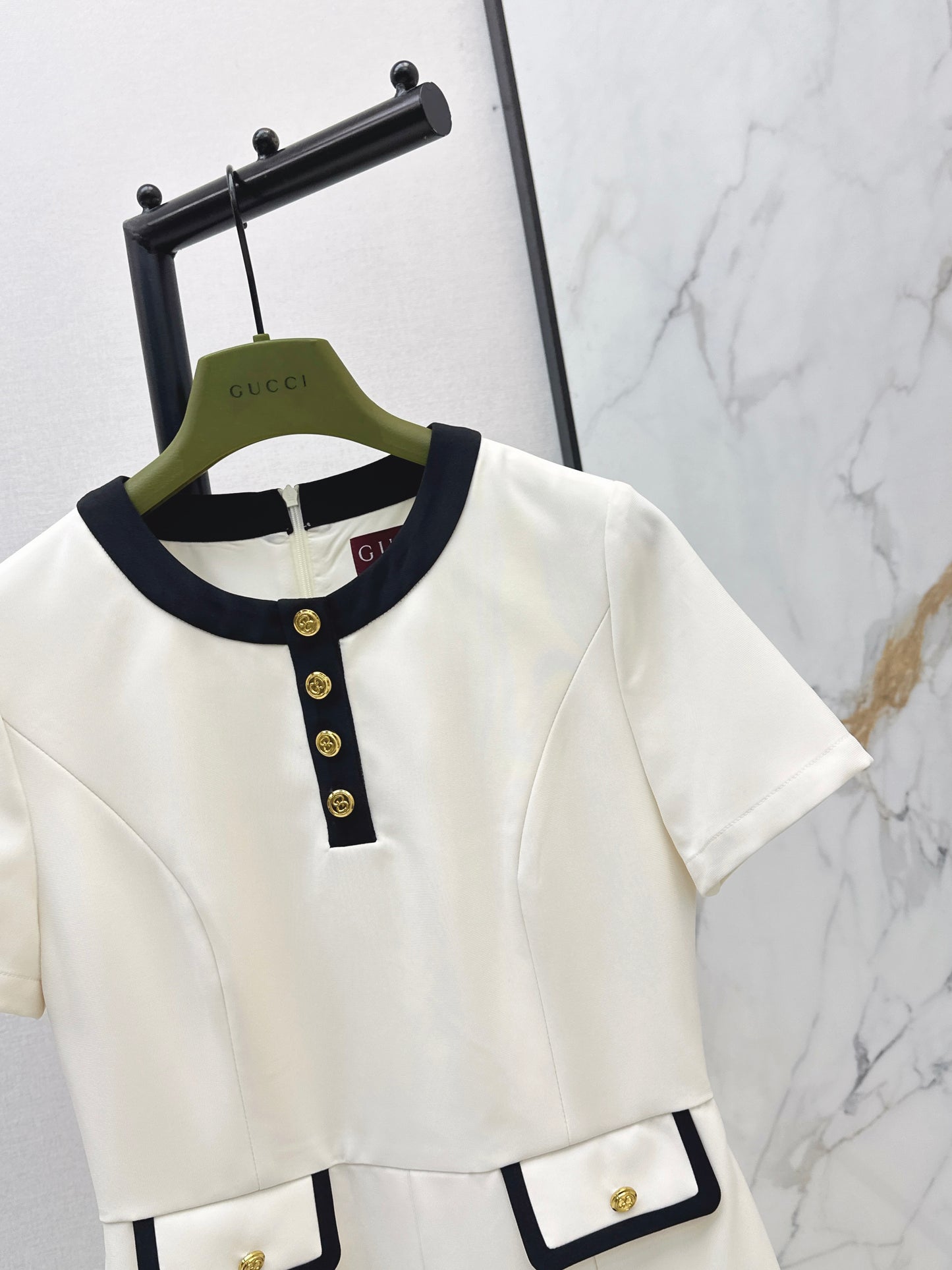 26ss Color-blocked trim dress