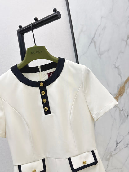 26ss Color-blocked trim dress