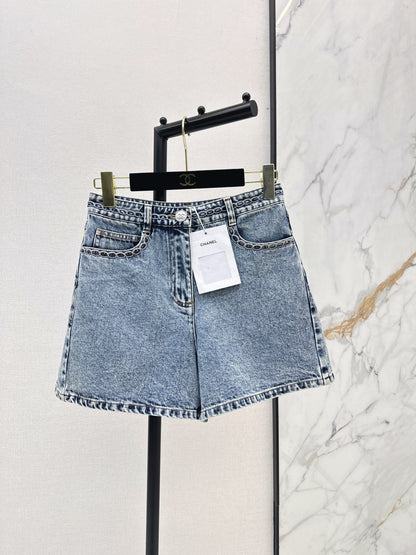 26ss Cable Knit Embroidery Denim Shorts