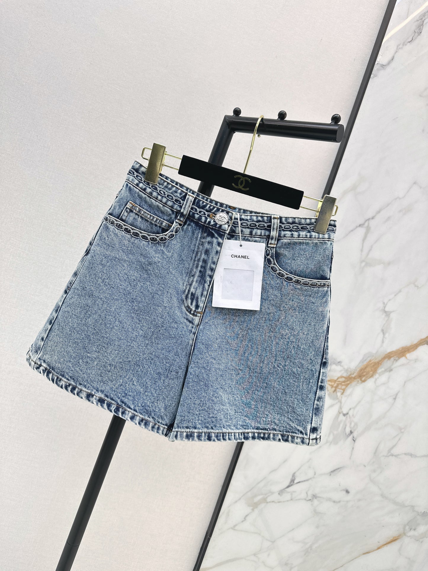 26ss Cable Knit Embroidery Denim Shorts