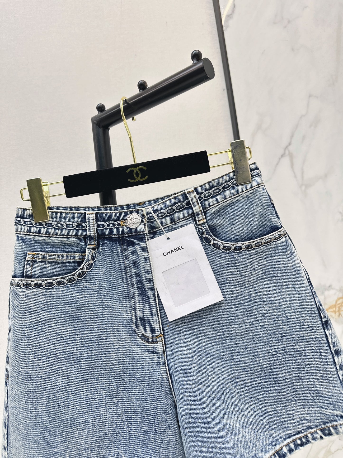 26ss Cable Knit Embroidery Denim Shorts