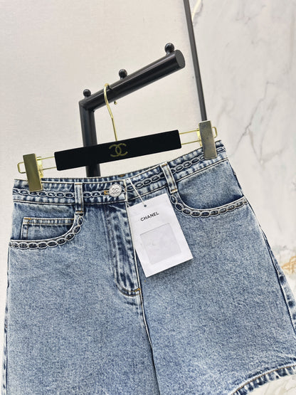26ss Cable Knit Embroidery Denim Shorts