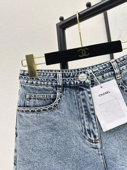 26ss Cable Knit Embroidery Denim Shorts