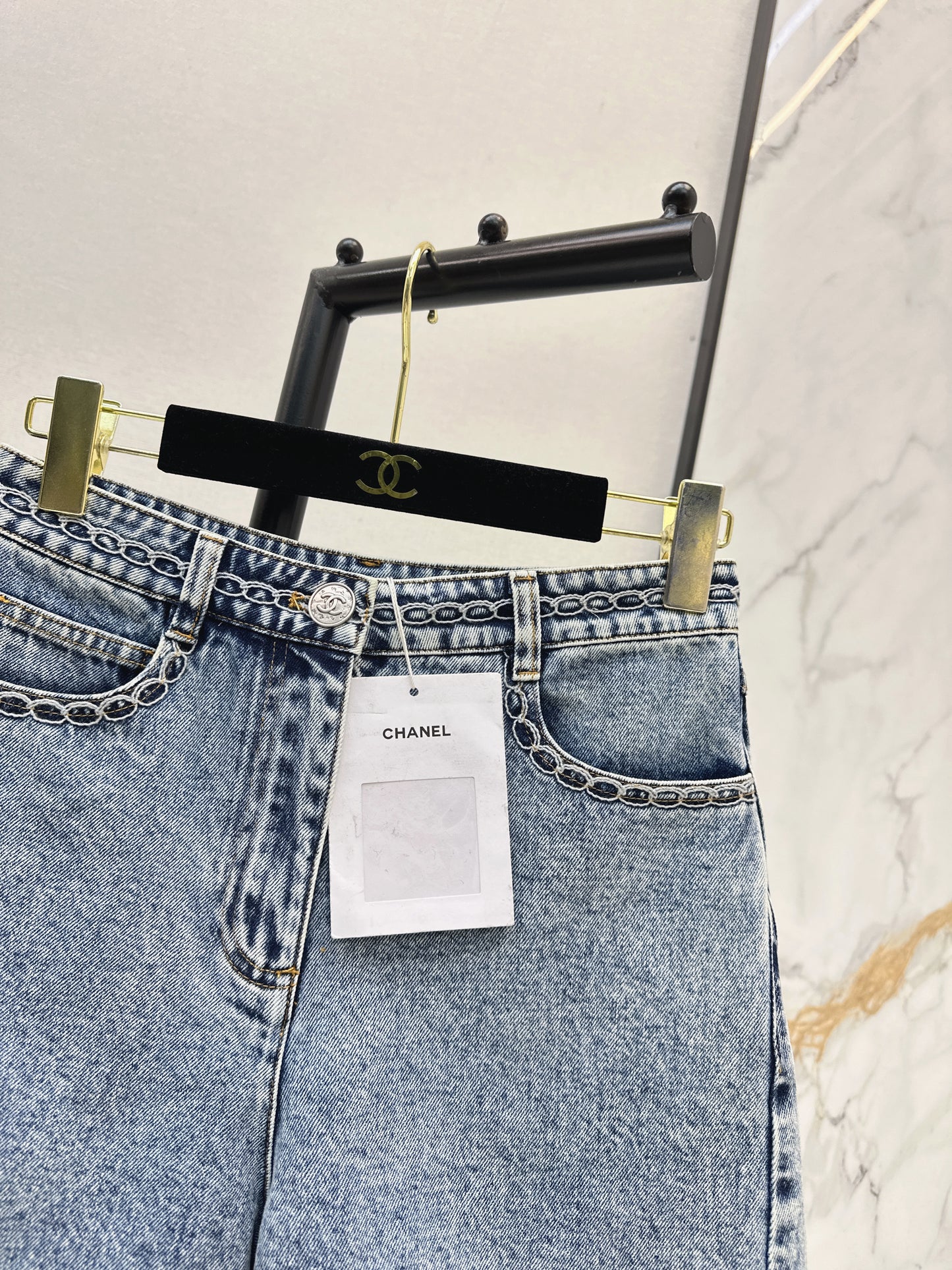 26ss Cable Knit Embroidery Denim Shorts