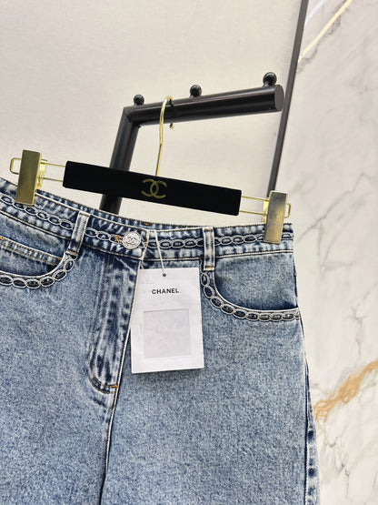26ss Cable Knit Embroidery Denim Shorts