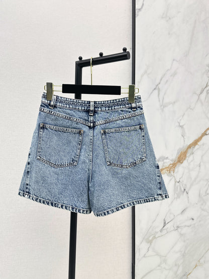 26ss Cable Knit Embroidery Denim Shorts