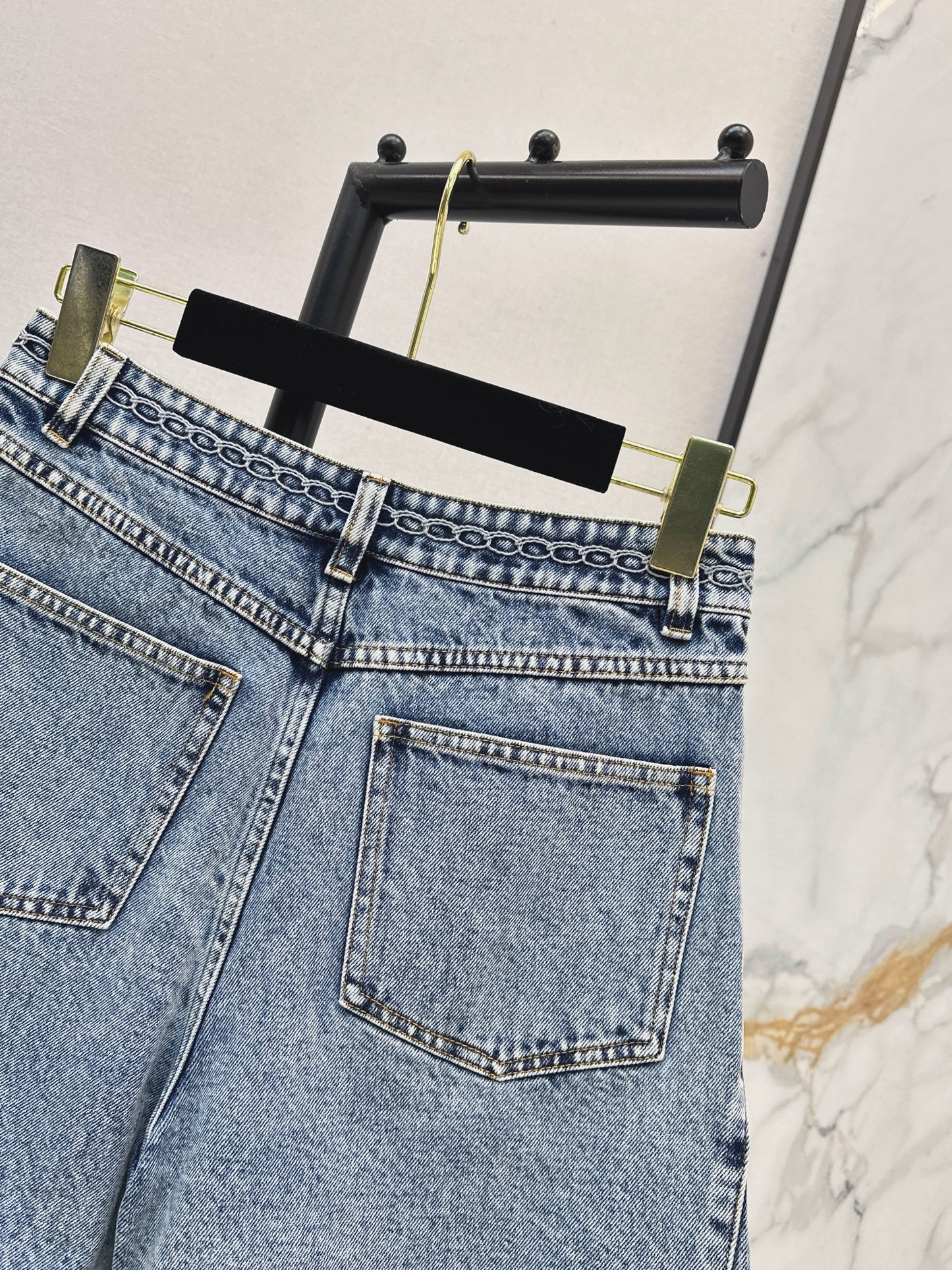 26ss Cable Knit Embroidery Denim Shorts