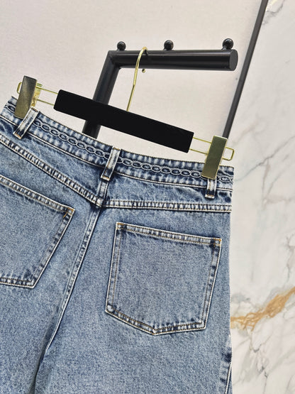 26ss Cable Knit Embroidery Denim Shorts