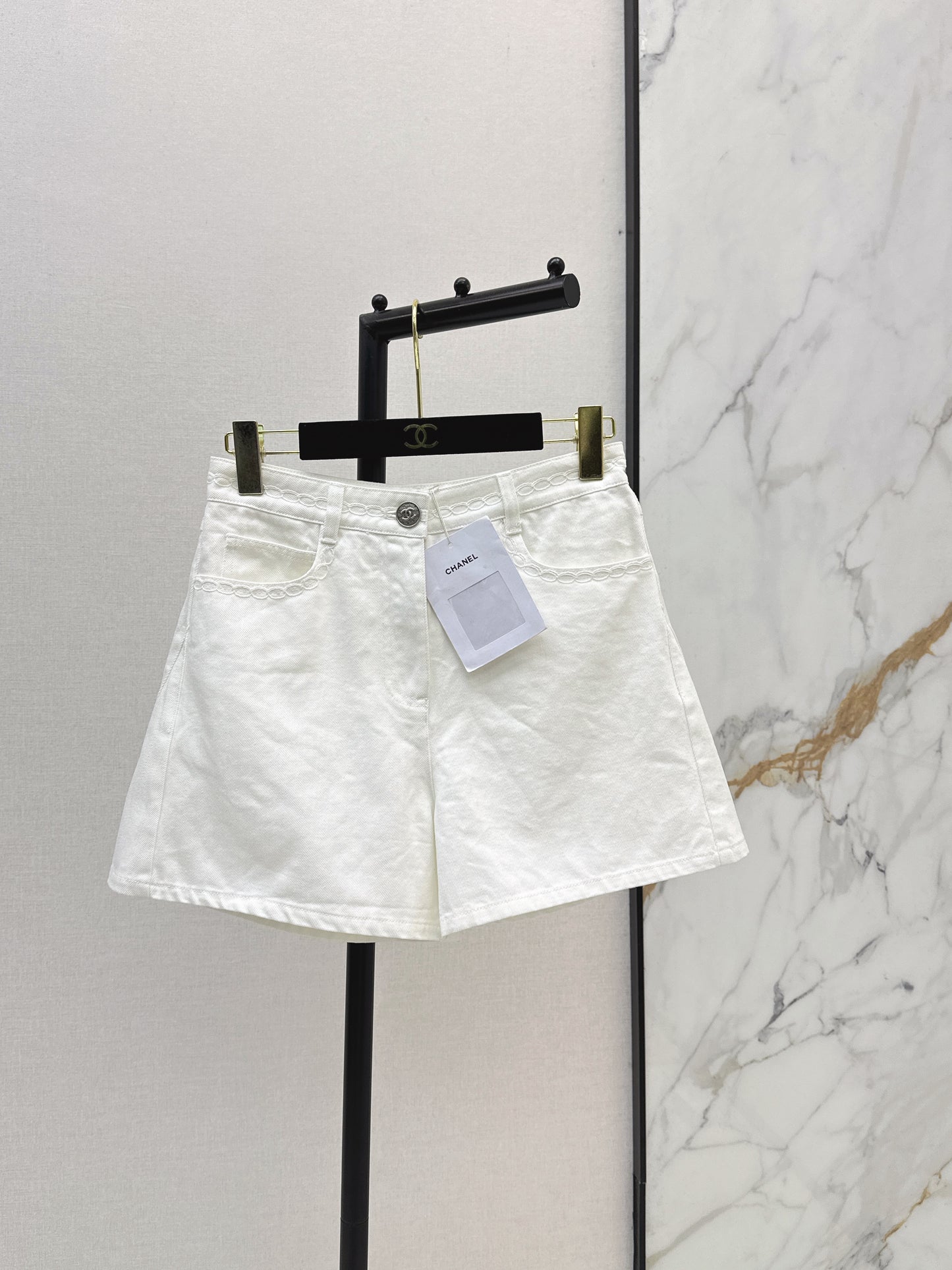 26ss Cable Knit Embroidery Denim Shorts
