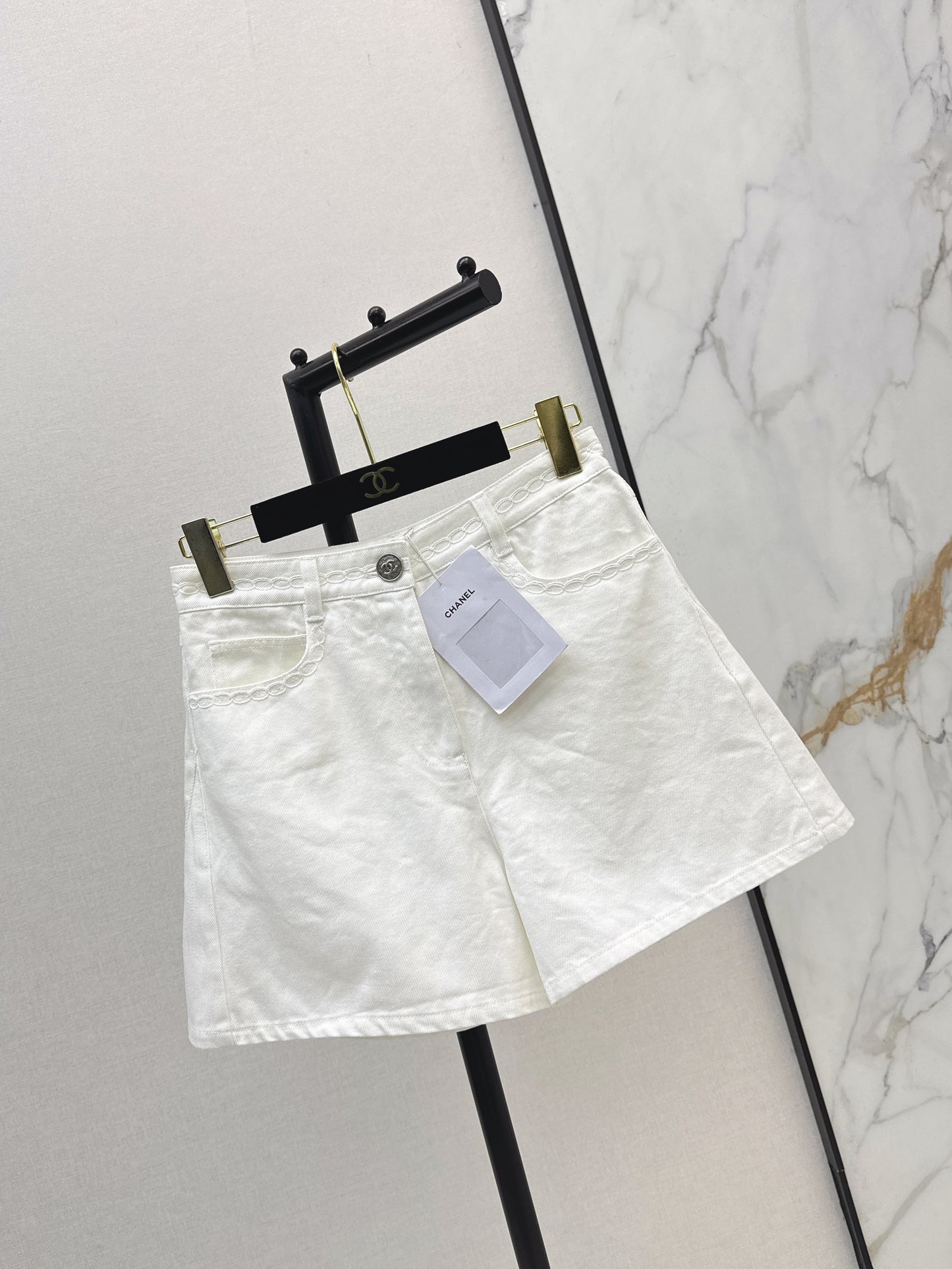 26ss Cable Knit Embroidery Denim Shorts