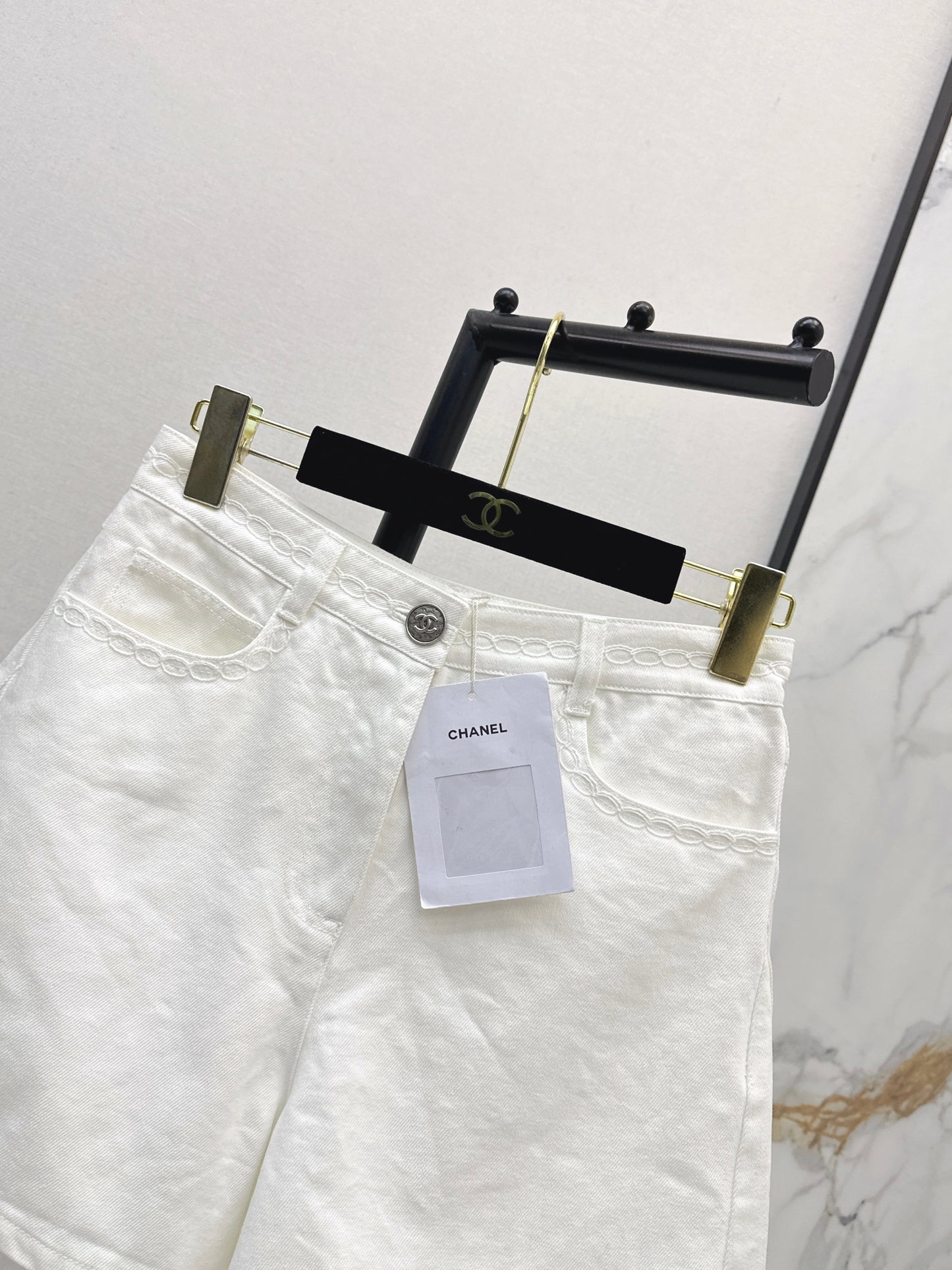 26ss Cable Knit Embroidery Denim Shorts