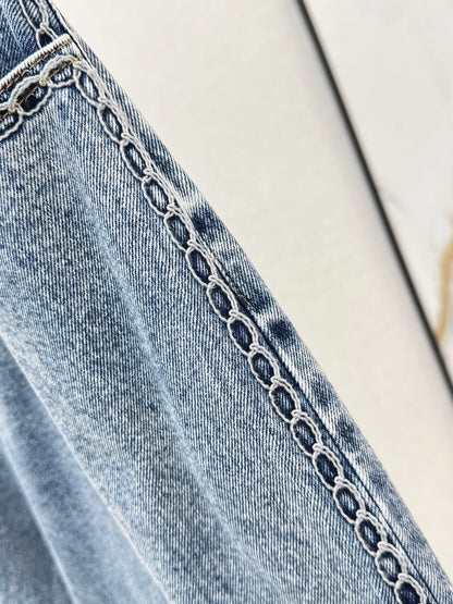 26ss Wide-leg jeans with embroidered cable knit trim